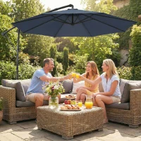 Outsunny 10 ft Offset Patio Umbrella with Cover, Hanging Cantilever Umbrella with 360° Rotation, Crank Handle, Tilt, Navy Blue(m-2)