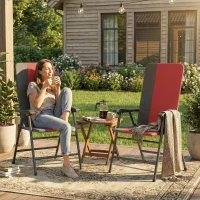 Outsunny Folding Patio Chairs Set of 2, Padded High Back Lawn Camping Chairs with Armrests, 600D Oxford Fabric, Red(m-9)