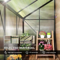 Outsunny Aluminum Lean-to Greenhouse Polycarbonate Walk-in Greenhouse with Rain Gutter and Sliding Door, 6' x 4', Dark Grey(m-4)