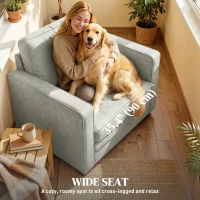 HOMCOM Accent Chair, Velvet-feel Fabric Armchair with Wide Seat, Spring Cushion, Solid Wood legs, Grey(m-5)