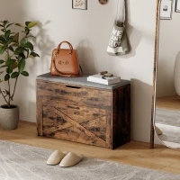 HOMCOM Shoe Storage Bench with Flip Drawer and Lift Top Storage, Entryway Bench with Seat Cushion for Hallway, Rustic Brown(m-10)