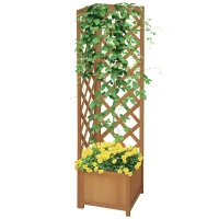 Outsunny Raised Garden Bed Wood Planter with Trellis for Vine Climbing, 16" x 16" x 57", Brown(m-11)