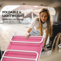 Outsunny Folding Lounge Chair, Portable Tanning Chair with Adjustable Backrest, Pillow for Beach Poolside Patio, Pink(m-6)