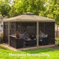 Outsunny Replacement Mosquito Netting for Gazebo 10' x 12' Black Screen Walls for Canopy with Zippers, Khaki(m-1)