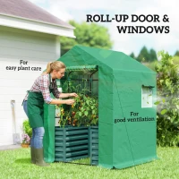 Outsunny Greenhouse with Raised Garden Bed, Galvanized Steel Outdoor Greenhouse with Roll Up Door, 56" x 56" x 75", Green(m-7)