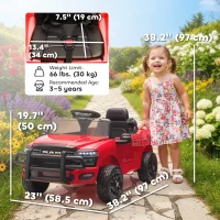 Qaba 12V Ride on Car, Licensed Dodge RAM 3500 Electric Vehicle with Remote Control, Suspension for 3-5 Years, Red(m-3)