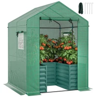 Outsunny Greenhouse with Raised Garden Bed, Galvanized Steel Outdoor Greenhouse with Roll Up Door, 56" x 56" x 75", Green(m-11)