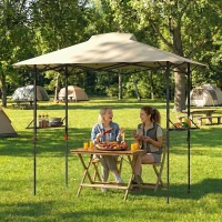 Outsunny 5 x 8.5 ft Pop Up Grill Gazebo with 2 Shelves, UPF 50+ Outdoor Instant Canopy Portable Shelter with Carry Bag, Khaki(m-9)