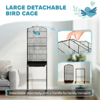PawHut 62" Rolling Bird Cage Cockatoo House Play Top Finch Pet Supply with Storage Shelf, Wheels - Black(m-4)
