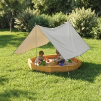 Qaba Wooden Kids Wooden Sandbox with Large Canopy, Outdoor Sand Box with 4 Bench Seats, Bottom Liner for Aged 3-8, Yellow(m-8)