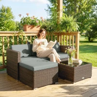 Outsunny 3 Pieces Patio Furniture Set with Cushions, Outdoor PE Rattan Wicker Conversation Corner Sofa Set with Glass Top Table(m-9)