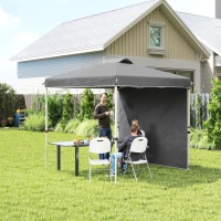 Outsunny 8 x 8 Pop Up Canopy with 1 Sidewall, Carry Bag and 4 Sand Bags, Height Adjustable Instant Sun Shelter, Dark Grey(m-8)