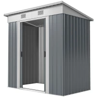 Outsunny 6' x 4' Outdoor Storage Shed, Metal Garden Shed with Lockable Sliding Doors and Vents, Grey(m-2)