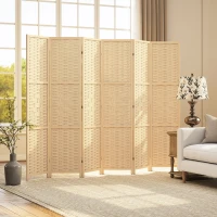 HOMCOM 6-Panel Room Divider, 5.6 FT Freestanding Folding Privacy Screen, Partition Wall Divider, Natural Wood(m-7)