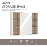 HOMCOM Wall-Mounted Bathroom Medicine Cabinet with Mirror, Over Toilet Bathroom Vanity Cabinet White & Oak(m-4)