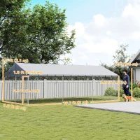 PawHut Galvanized Steel Outdoor Dog Kennel with Roof, Safety Locks, for Backyard, 19.7' x 9.8' x 7.1'(m-3)