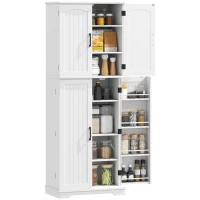 HOMCOM Tall Pantry Cabinet, 64" Storage Cabinet with Adjustable Shelves and 8 Door Spice Racks for Kitchen, Dining Room, White(m-2)