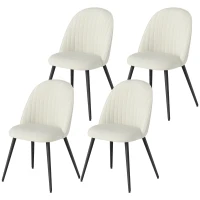 HOMCOM Set of 4 Modern Dining Chairs, Velvet Upholstered Kitchen Chairs with Steel Legs for Living Room, Cream White(m-2)