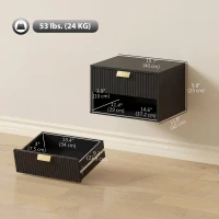 HOMCOM Set of 2 Wall Mounted Bedside Tables, Floating Nightstands with Fluted Drawer and Open Shelf for Bedroom, Black(m-3)