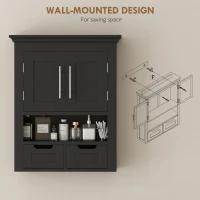 kleankin Bathroom Wall Cabinet, Medicine Cabinet, Toilet Storage Cabinet with Shelf for Living Room and Entryway, Black(m-5)