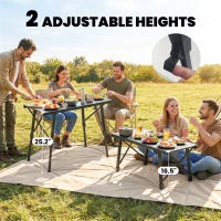 Outsunny Adjustable Height Folding Picnic Table with Removable Plates, Aluminum Camping Table, Black(m-5)