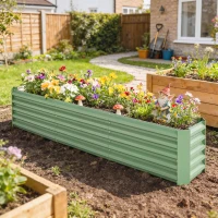 Outsunny 8 x 1.3 x 1.5ft Galvanized Raised Garden Bed, Reinforced Outdoor Planter Box with Open Bottom, Light Green(m-1)
