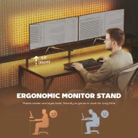 HOMCOM 76" Gaming Desk, Reversible Computer Table with RGB Lights, USB Ports, Monitor Stand and 2 Fabric Drawers, Black(m-7)