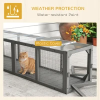 PawHut Outdoor Cat Tunnel, Wooden Play Cat Enclosure, Extendable Pet Run with 3 Doors, for Indoor and Outdoor Use, Grey(m-5)