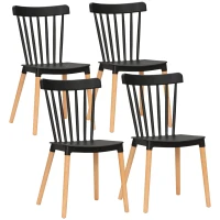 HOMCOM Dining Chairs Set of 4, Modern Kitchen Chair with Slatted Back, PP Seat, Beechwood Legs for Living Room, Black(m-2)