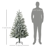 HOMCOM 5ft Artificial Snow-Flocked Tree Holiday Home Indoor Christmas Decoration with Metal Feet, Green(m-3)