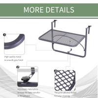 Outsunny Adjustable Balcony Hanging Railing Table, Metal Mounting Mini Wall Desk Storage Rack, Outdoor Flower Stand Serving Table Rectangle, Grey(m-7)