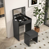 HOMCOM Modern Vanity Set with Makeup Table and Cushioned Stool, Dressing Table with Flip Top and Mirror for Bedroom, Black(m-1)