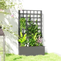 Outsunny Galvanized Raised Garden Bed Planter Box with Trellis for Climbing Plants, Vegetable, Vines, 24" x 9" x 44.5", Gray(m-8)