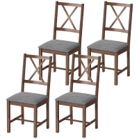 HOMCOM Set of 4 Dining Chairs, Upholstered X-Back Dining Room Chairs with Rubberwood Legs and Padded Seat for Kitchen, Gray