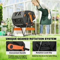 Outsunny Compost Bin Outdoor, 53 Gal Dual Chamber Tumbling Composter with Adjustable Vents, BPA Free Tumbling Composter, Orange(m-5)