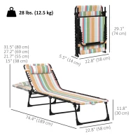 Outsunny 2pcs Folding Lounge Chair, Adjustable Chaise Lounge with Headrest, Reclining Lounger Cot for Camping, Multi-colored(m-3)