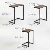 HOMCOM Nesting Coffee Table Set of 3, Stackable Rectangular End Tables with Wood-Effect Top, Metal Frame, Industrial & Rustic C-Shaped for Small Space, Living Room, Rustic Brown(m-3)