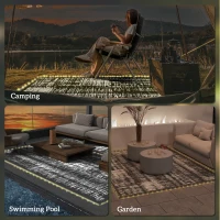 Outsunny Reversible Outdoor Rug Carpet with LED Lights, Carry Bag & Ground Stakes for Backyard, Deck, Picnic, Beach, 10' x 8'(m-8)