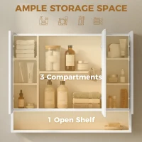 kleankin Wall Mounted Bathroom Medicine Cabinet with Mirror and Adjustable Shelves, White(m-4)