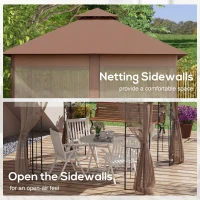 Outsunny 10'x10' Soft-top Steel Patio Gazebo Outdoor Sun Shelter with 2-Tier Polyester Roof, Curtain Sidewalls, Dark Brown(m-6)