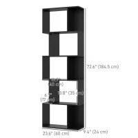 HOMCOM 5-Tier Geometric Bookshelf, S Shaped Bookcase, Modern Freestanding Display Shelf Unit for Home Office, Black(m-3)