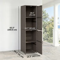 Outsunny Wicker Outdoor Storage Cabinet, 4 Shelf Patio Storage Cabinet with Adjustable Shelves and Magnetic Doors, Brown(m-3)