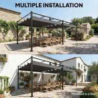 Outsunny 19' x 10' Pergola with Retractable Canopy, Patio Pergola with Sun Shade Shelter, UV50+, for Patio, Garden, Dark Grey(m-6)