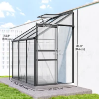 Outsunny Aluminum Lean-to Greenhouse Polycarbonate Walk-in Greenhouse with Rain Gutter and Sliding Door, 6' x 4', Dark Grey(m-3)