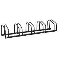 HOMCOM 5-Bike Bicycle Floor Parking Rack Cycling Storage Stand Ground Mount Garage Organizer for Indoor and Outdoor Use Black(m-11)
