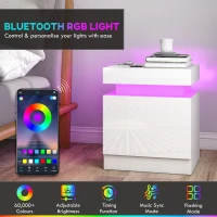 HOMCOM Nightstand Set of 2, End Side Tables with LED Lights, Bedside Tables with 2 Drawers, for Bedroom, White(m-4)