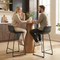 HOMCOM Modern Bar Stools Set of 2, PU Leather Barstools, Counter Height Kitchen Chairs for Breakfast Bars, Dining Room, Black(m-9)