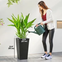 Outsunny 22.8" Tall Planters Set of 3, Indoor Outdoor Taper Planters with Stone Finish, Wheels and Drainage Hole, Black(m-3)