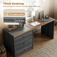 HOMCOM L Shaped Computer Desk Home Office Desk with 3 Drawers Black Wood Grain(m-6)