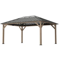 Outsunny 12' x 16' Hardtop Gazebo with Galvanized Steel Roof, UPF50+ Wood Permanent Pavilion with Clear Roof Top, Light Walnut(m-1)